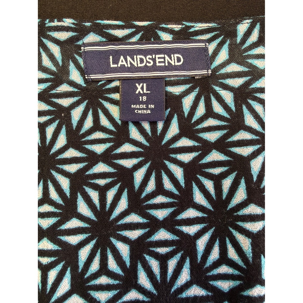 Lands End XL Blue Geometric Cotton V-Neck Kaftan Beach Cover Up Tunic Dress 18 - Picture 7 of 14